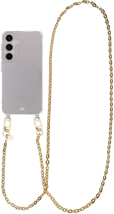 xoxo Wildhearts siliconen hoesje - Geschikt voor Samsung Galaxy S25 Plus hoesje - Dreamy - Telefoonhoesje - Hoesje met koord - Gouden ketting - lang telefoonkoord - Transparant hoesje (lange variant)