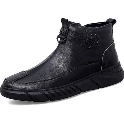 Herfst en Winter Nieuwe Fleecegevoerde Herenschoenen Twee Katoenen Mid-Top Laarzen Casual Leren Schoenen Katoenen Schoenen Herenschoenen 44 black