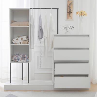 Gutent Garderobeset, Wit, met 4 laden, 3 Opbergvakken, Minimalistisch Ontwerp, B140/W40/H135