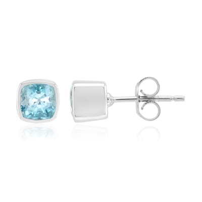 Cavill - Zilveren Oorbellen - 925 Sterling Zilver Geplatineerd - 2 Ratanakiri Zirkonen 2,009 ct Antiek Kussen - Helderblauw Elegant - 6 mm