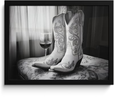 Poster in lijst - Fotolijst 40x30 cm - Posters - Wijn - Cowboylaarzen - Raamlicht - Wit - Posterlijst zwart - Decoratie - Wanddecoratie woonkamer - Muurdecoratie slaapkamer