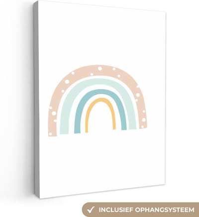 Canvas kids - Schilderij voor kinderen - Regenboog - Pastel - Wit - Wanddecoratie jongens - Wanddecoratie meisjes - Kinderkamer decoratie - 30x40 cm