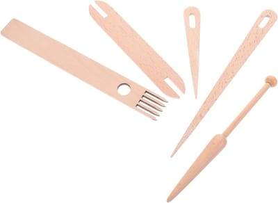 Weefgetouw Set - Weefnaalden Hout - Ambachtelijk Weven - Precisie Vervaardigd - 20 x 2.5 x 0.2 cm - Beige