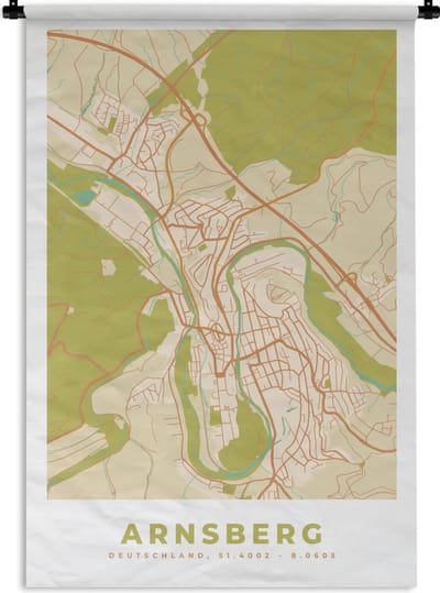Wandkleed - Wanddoek - Plattegrond - Arnsberg - Vintage - Kaart - Stadskaart - 120x180 cm - Wandtapijt