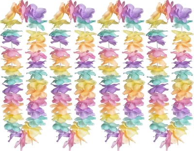 Boland Hawaii krans/slinger - 4x - Tropische/zomerse kleuren mix - Bloemen hals slingers