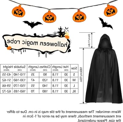 Zwarte Cape met Kap voor Volwassenen, Lange Vampier Kostuum voor Halloween, Carnaval en Feestjes (180 cm)