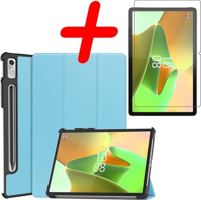 Hoesje Geschikt voor Lenovo Tab P11 Pro - Met Screenprotector - Trifold Bookcase - Hard Cover Case - Met Uitsparing Geschikt voor Lenovo Pen - Hardcover Book - Tablet Hoes - Lichtblauw