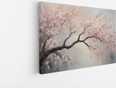 Saammp Canvas Schilderij - Bloemen - Bloesem aan tak - Abstract - 30x20 - Foto op canvas - Wanddecoratie - Muurdecoratie Woonkamer - Kantoor Decoratie