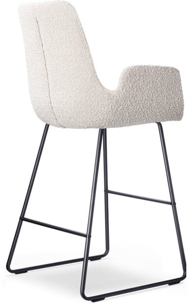 Nolon Nino-Eef Barkruk Bouclé Beige - met Armleuning - Zwart Onderstel - 65 cm - Voor Kookeiland - Barkruk met Rugleuning - Lage Armleuning