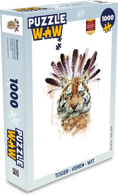 Puzzel Tijger - Veren - Wit - Legpuzzel - Puzzel 1000 stukjes volwassenen
