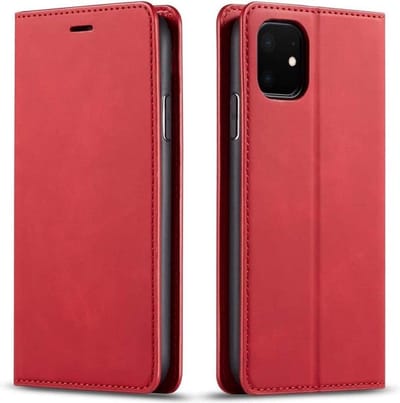 Geschikt voor Apple iPhone 12 Bookcase | Rood | Pasjeshouder | Portemonnee hoesje