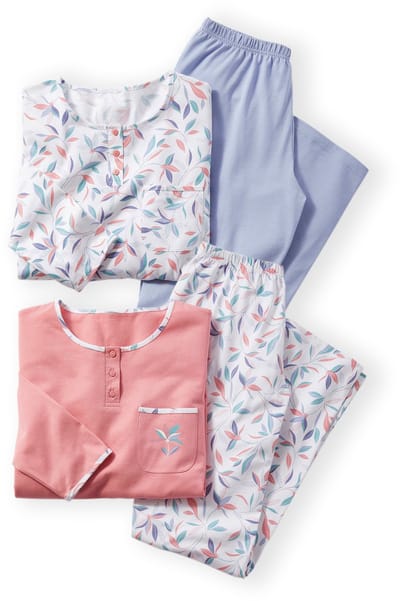 Damart - Set van 2 pyjama's van zuiver gekamd jersey katoen - Dames - Roze - 34-36 (XS)