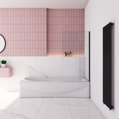 Badwand 75x100cm ,6mm helder EasyClean veiligheidsglas，mat zwarte profiel
