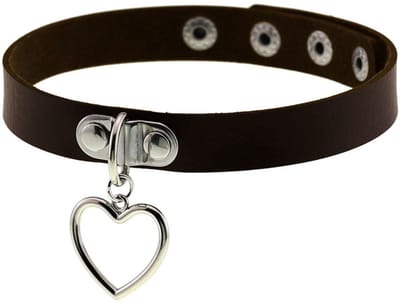 Sleutelbeenketting - Halsomtrek 32 cm~38 cm - Choker met hartvormige hanger - Halsband voor dames - Gotische leren choker - Punkstijl ketting - Choker - Halsband - Halsketting - Metalen choker - Kettingchoker - Bikerchoker - Halsring