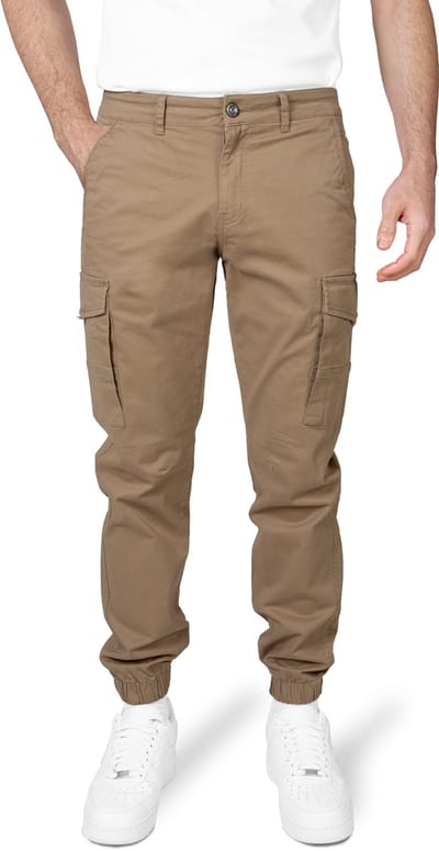 WOTEGA Heren Cargobroek Odin – Tapered Fit – Katoen Stretch – Beige – Cargo zakken