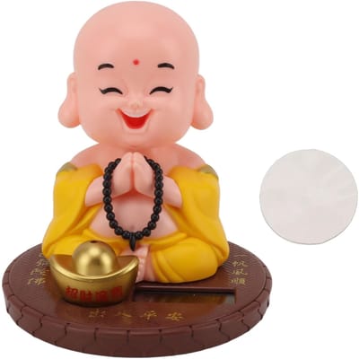 Petit moine décoratif à énergie solaire, tête penchée, figurine pour bureau, table, fenêtres, voiture jaune