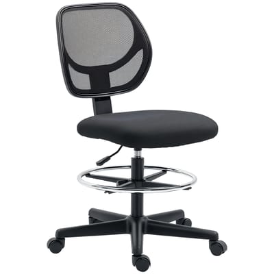 Hoge bureaustoel ergonomisch zitbureaustoel 50-70 cm in hoogte verstelbaar met draaibare voetsteun: Zwart