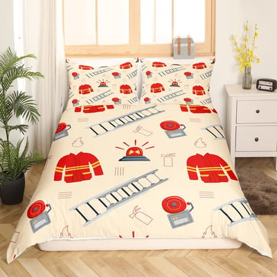 Brandweerwagen Koningin Koning Dekbedovertrek Cartoon Politieauto Beddengoed Set voor Kinderen Jongens Brandweerman Dekbedovertrek Polyester Dekbedovertrek 70x133cm 2pcs