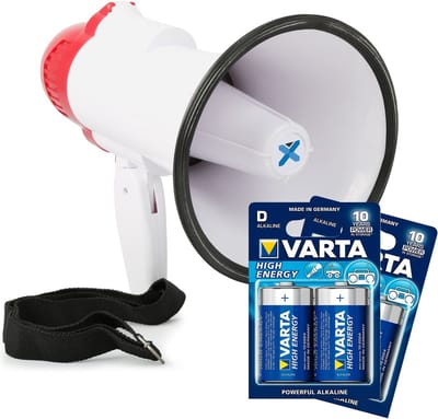Megafoon met sirene - Vonyx MEG020 - 20 Watt - 700 meter bereik - Incl. polsband en batterijen