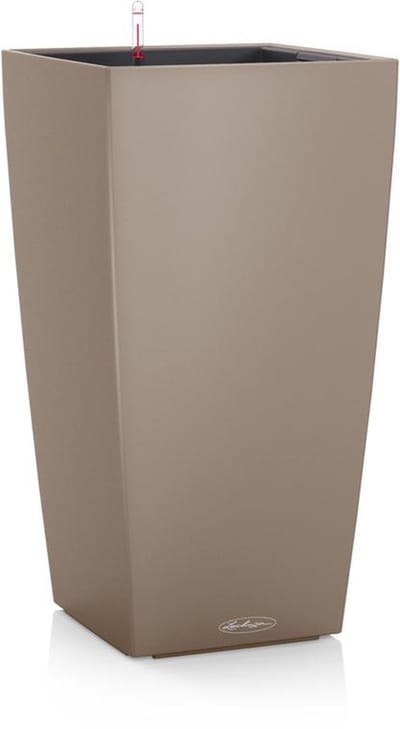 LECHUZA CUBICO Color 30 - Plantenbak - met uitneembare binnenbak - met bewateringssysteem - ALL-IN-ONE set met LECHUZA-PON - zandbruin