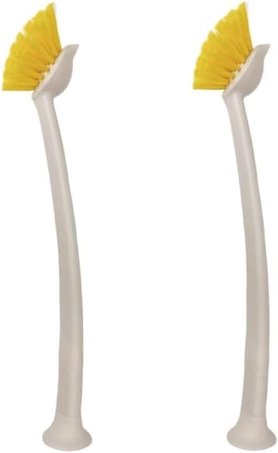 Schrobborstel met handvat 30 cm - Set van 2 afwasborstels voor keuken, gootsteen en potten reinigen, geel