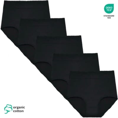 GAUBERT® 5-Pack Organisch Katoenen Hoge Taille Slip met kant 9083-Black XL