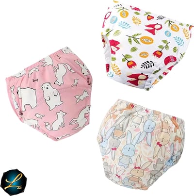 3-delige Set Pastel Zachte Katoenen Trainingsluiers / Oefenbroekjes / Zindelijkheidsbroekjes voor Baby’s en jonge kinderen - Duurzaam, Ademend Wasbaar - Diverse Patronen - Maat 110