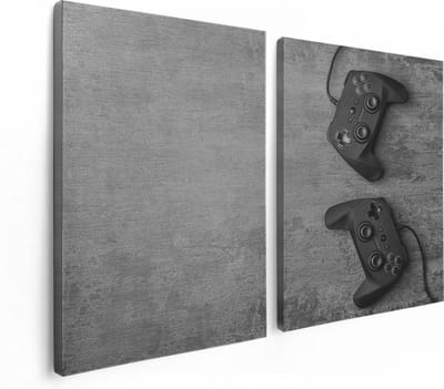 Artaza Canvas Schilderij Tweeluik Twee Game Controllers op Tafel - Gaming - 120x80 - Foto Op Canvas - Canvas Print