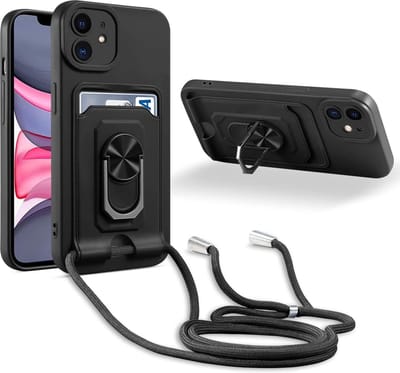 Crossbody hoes Geschikt voor: iPhone 11 Pro - zwart - siliconen kaarthouder telefoonhoes met Verstelbare ketting riem - Back cover koord lanyard Schokbestendig Hoesje