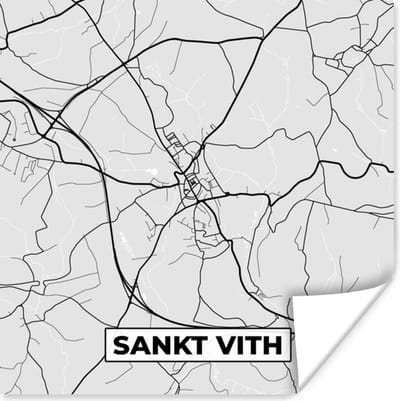 Poster Kaart – Plattegrond – Stadskaart – Sankt Vith – België – Zwart Wit - 100x100 cm XXL
