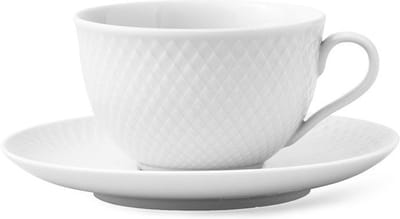 Lyngby Porcelain Rhombe kop en schotel 22cl wit