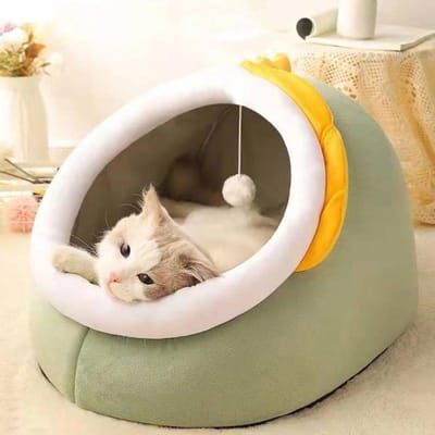 Schattige dinosaurus kitten speciaal kattenhuis vier seizoenen universeel semi-gesloten kattenbedden puppy's hondenmand winter koudebestendig S brown