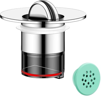 Wastafel Plug met Haarzeef Afneembaar, Universele Afvoerfilter voor Gootsteen Plug Vervanging, Wastafelstoppen, Afvoerstop Wastafel, Badkamer Sink Filter voor 34-40mm Afvoergat, met 1 Overloopring