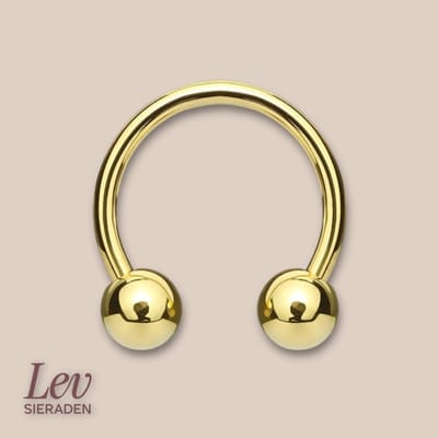 Lev Sieraden - Titanium 1.2 x 8 mm horse shoe ring - Circular barbell met 3 mm balletjes Externally threated - Kleur Goud - Piercing - labret piercing - neuspiercing staafje - tragus piercing- Oorpiercing