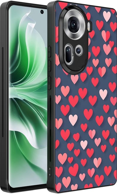 Smartphonica Telefoonhoesje Geschikt voor Oppo Reno 11 met Roze en Rode Hartjes Opdruk - TPU Backcover Case With Rosé and Red Heart Design geschikt voor Oppo Reno 11