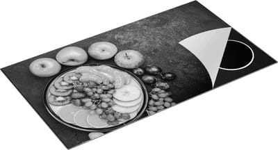 Chefcare Inductie Beschermer Vruchtensalade op Zwarte Marmer - Fruitsalade - Fruit - Zwart Wit - 95x50 cm - Afdekplaat Inductie - Kookplaat Beschermer - Inductie Mat