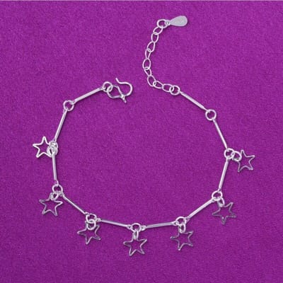 925 Sterling Zilveren Ster Bedel Armbanden & Armband Enkelband Voor Vrouwen Feest Bruiloft Sieraden A206 purple