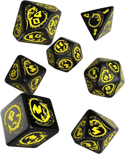 Dobbelstenen Set - RPG Dobbelstenen - Bordspellen Spelen - Draken Thema - 7 stuks - Zwart Geel