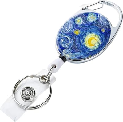 Travel Cords - badgehouder RVS Starry Night - pashouder - afrolbaar - met bevestigingsclip - stevig - ophangbaar