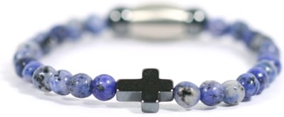 Heaven Eleven KIDS - meisjes - armband - edelsteen - agaat - blauw - 4mm - hematiet kruisje - 15cm