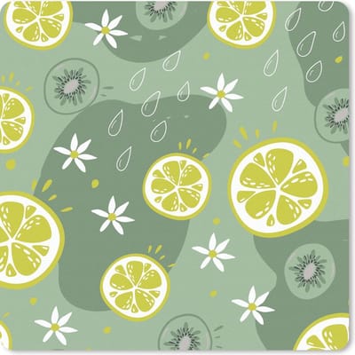 Muismat 20x20 cm - Mousepad Zomer - Bloemen - Citrus - Kiwi - Muismatten