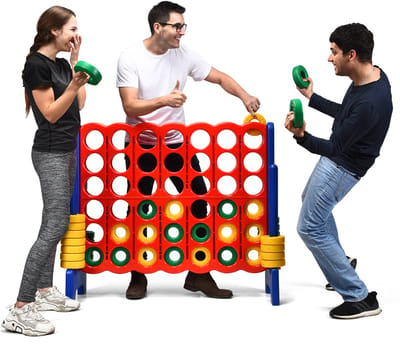 COSTWAY Giant 4 in a row, reuze 4 in rij, jumbo 4-to-score reuze spelreeks voor kinderen en volwassenen, 104 cm hoog voor binnen en buiten spelreeks met 42 jumbo ringen & snelle schuifregelaar (Oranje)