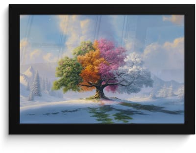 Poster in lijst - Fotolijst 30x20 cm - Posters - Boom - Seizoenen - Winter - Landschap - Posterlijst zwart - Decoratie - Wanddecoratie woonkamer - Muurdecoratie slaapkamer