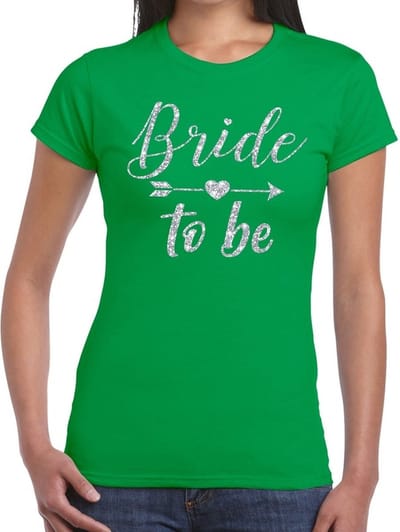 Bride to be Cupido zilver glitter tekst t-shirt groen dames - dames shirt Bride to be- Vrijgezellenfeest kleding XS