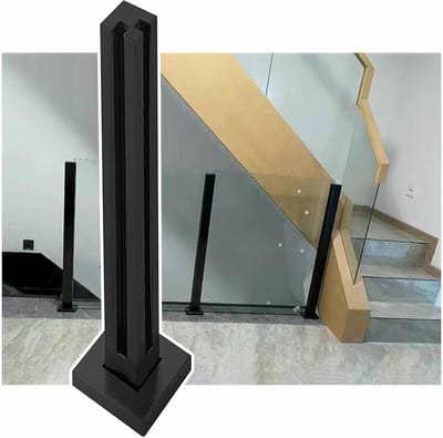 Glazenhek Paal - Balustrade Set - Buitenomheining Maken - Eenvoudige Montage - 110cm Hoog - Zwart