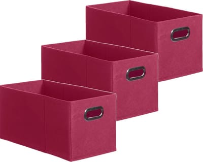 5Five Opbergmand/kastmand - Set van 3x stuks - framboos roze - linnen - 7 liter - 31 x 15 x 15 cm - Opbergbox - Vakkenkast manden
