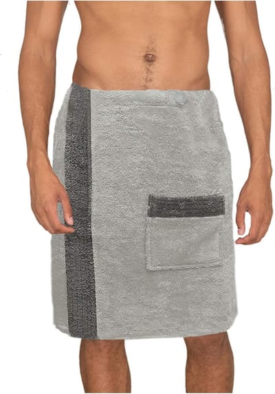 Saunakilt, saunahanddoek, badstof, sarong, M-XXL, dames of heren, antraciet grijs met borduurwerk, 100% katoen