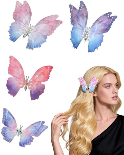 Dailygoods - Haarspelden, 4 stuks, kleurrijke 3D-vlinder-haarspelden, haarspelden voor meisjes, haaraccessoires, feeënhaarspelden voor vrouwen en meisjes, bruiloften, verjaardagsfeesten