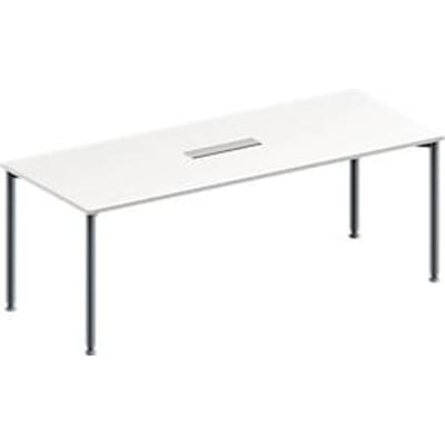 Schäfer Shop Genius Vergadertafel MODENA FLEX, in hoogte verstelbaar, 6-voudige contactdoos, rechthoekige vorm, 4-poot ronde buis, B 2000 x D 800 mm, wit