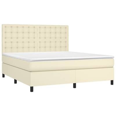 vidaXL - Boxspring - met - matras - en - LED - kunstleer - crèmekleurig - 160x200 - cm
